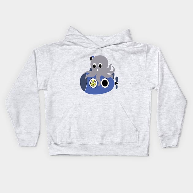 Octopus hugs Submarine Kids Hoodie by bambamdesigns